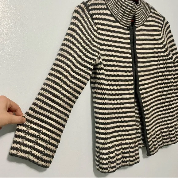 Talbots Gray White Stripe Wool Angora Rabbit Hair Cardigan - Picture 5 of 9
